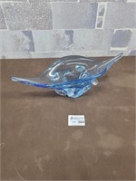 Large blue blown glass dish