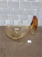 Orange blown glass dish and vase