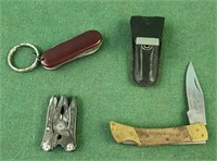 Multi tool, fingernail clippers, pocket knives