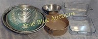 (4) Mixing Bowls , (2) Pyrex, (1) Metal Cake Pan ,