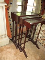 vintage wood and glass nesting tables