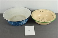 Enamelware Bowl and Strainer