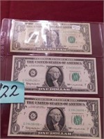 (3) 1963 Ser. $1 Federal Reserve Notes w/Stars