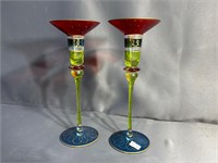 Vintage Glass Candle Stick Holders Qty 2