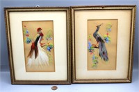 Pair Vintage Feathercraft Birds Framed Art