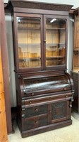 Walnut Victorian Cylinder Roll Desk w/ Bkse Top