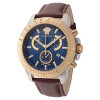 Versace Men's Gold Tone Brown Leather Watch