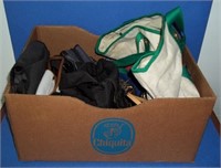 box full of purses, wallets, & bags