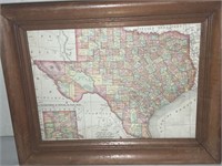 Antique Framed 12x16 Texas State Map with Indian
