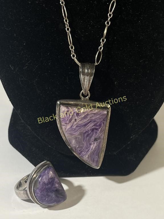 Sterling Silver Amethyst Necklace & Ring