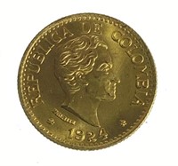 1924 Columbian 5 Pesos Gold Coin