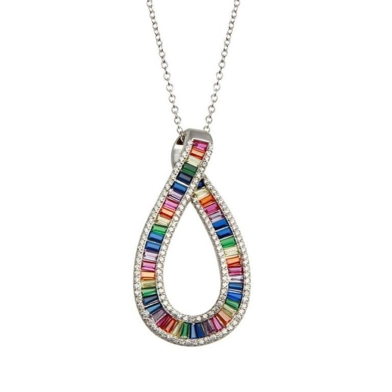 Sterling Silver Rainbow Color Crystal Necklace