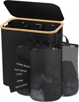 3 Section Laundry Hamper  160L  Black