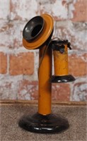 Antique toy, candle stick telephone, tin painted,