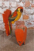 Vintage wall art, wooden painted parrot with
