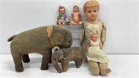 Antique celluloid dolls, 3 tiny jointed and 15”