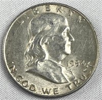 1954-D Franklin Silver Half Dollar, Nice AU