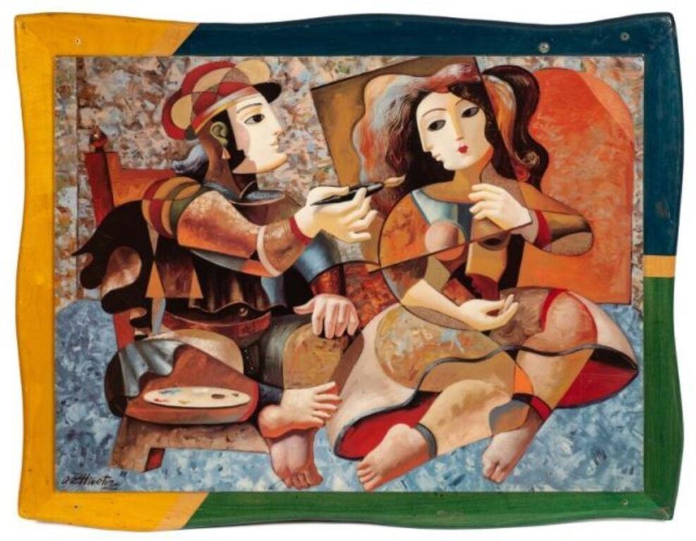 Laminated Cubist Print of a Couple, Oleg Zhivetin.