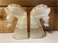 Vintage alabaster horse bookends