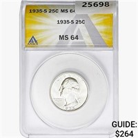 1935-S Washington Silver Quarter ANACS MS64