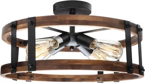 Farmhouse Wood Drum Ceiling Light Fixture