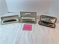 3 Sheaffers pen/pencil sets in cases
