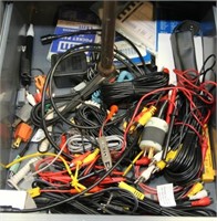 Drawer lot: electrical items, meter leads, etc.