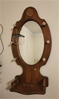 Oak Wall Hanaina Mirror with Shelf and Hooks