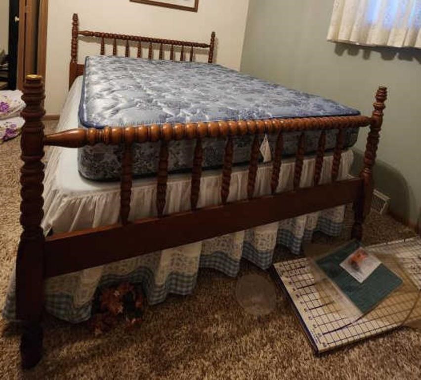 Full Size Wooden Bed and Mattress