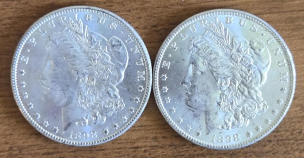 (2) 1898-O Morgan Dollars