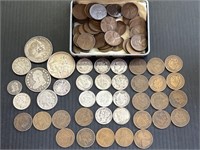 US Coin Lot Incl Silver Dimes, Halves, Nickels