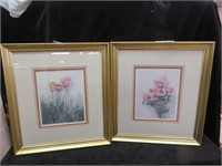 PAIR FRAMED WATERCOLOR FLORALS 21"T X 19"W
