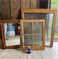 2 Antique Wooden Framed Farmhouse  Windows and