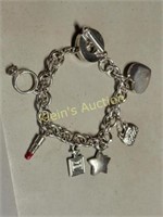 vtg silver plate charm bracelet purse ring, star++