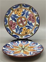 2 Hand Painted Floral Plates, Spain VTG