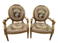 2 FRENCH NEEDLEPOINT OPEN ARM CHAIRS