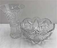 Joans Cut Glass Bowl & Vase 7in