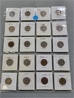 1944p-1954 Jefferson nickels, 20 coins. Buyer must