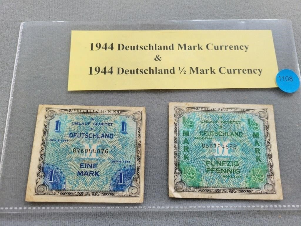 1944 Deutschland Mark & 1/2 Mark currency. Buyer m