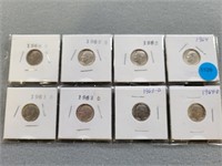 Roosevelt dimes, 1960d-1964d, 8 coins. Buyer must