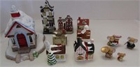 Small Ceramic Christmas Buildings & Mice
