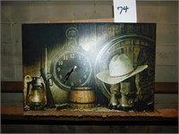 Western Theme Canvas Print With Clock (Bsmnt)