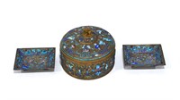 Three Chinese Copper Enamel Dish & Covered Bowl