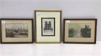 Three prints in frames: one is titled LINCOLN by