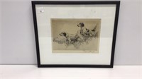 Original sketch or two hunting dogs, signed by
