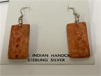 Sterling Coral Navajo Earrings 5.2gr TW