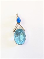 .925 Silver Blue Topaz and Opal Pendant