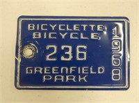 1968 GREENFIELD PARK BICYCLE PLATE