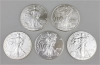 2001, 2009 & 3 2016 One Ounce Fine Silver Eagles.