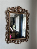 LG GOLD FRAMED WALL MIRROR & AS IS DEMILUNE TABLE